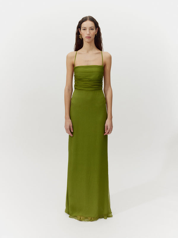 Vestido Catania en verde — vestido de invitada largo de seda
